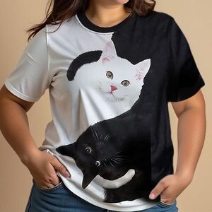 Breathable Yin and Yang Kitty Shirt. Size 4XL
